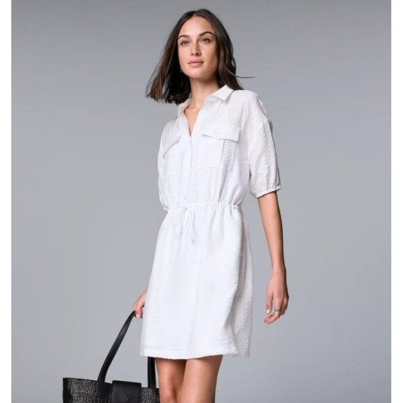 Simply Vera Vera Wang Dresses & Skirts - Simply Vera Vera Wang Women's White Short Sleeve Shirt Dress With Pockets Size M